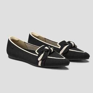 Vivaia Pointed-Toe Bow Loafers (Michelle 2.0) Black Cream Ivory 36.5 Size 6 NWOT